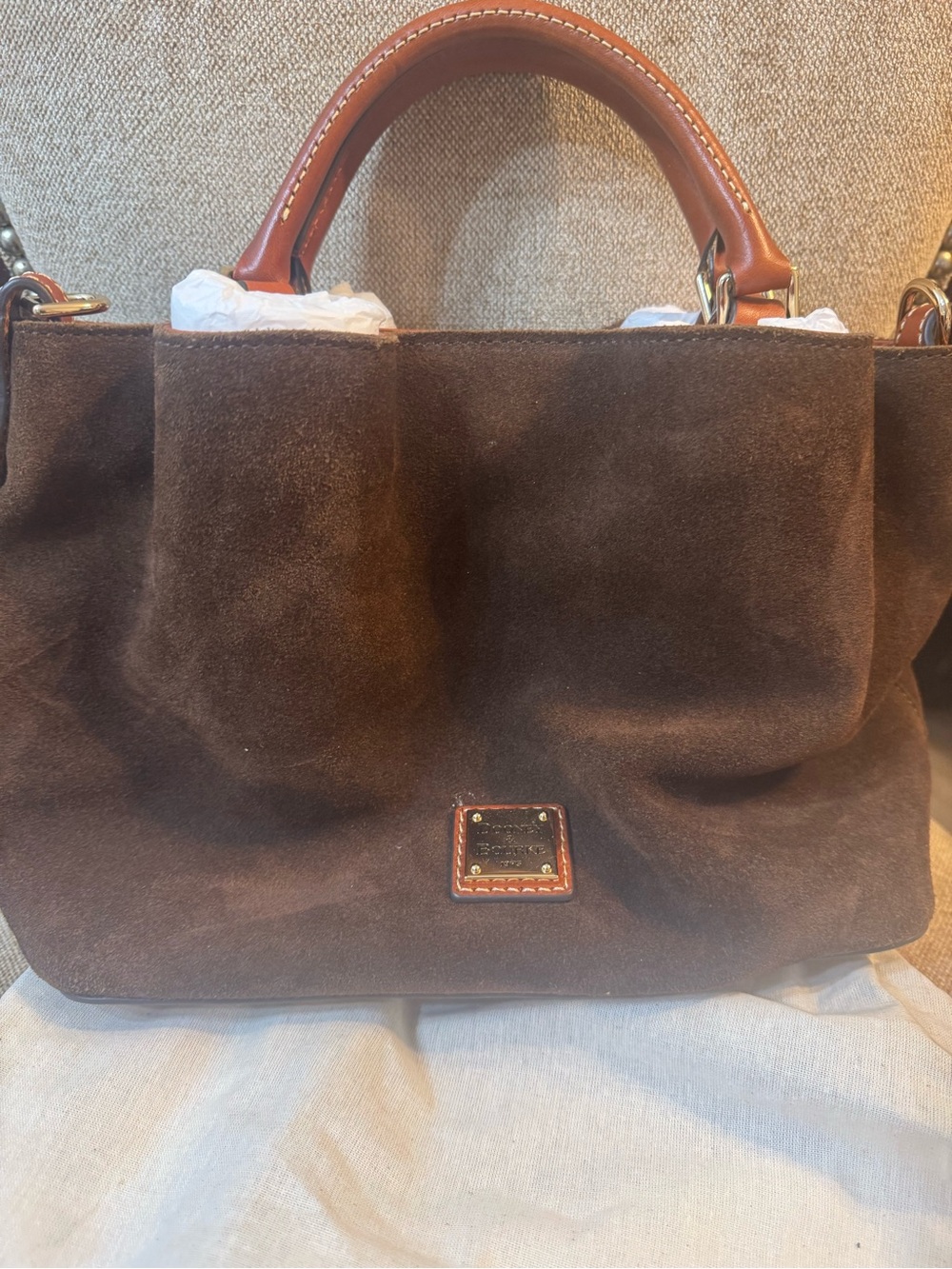 Dooney & Bourke Chocolate Brown Suede Leather Satchel With Original Dust Bag NWT